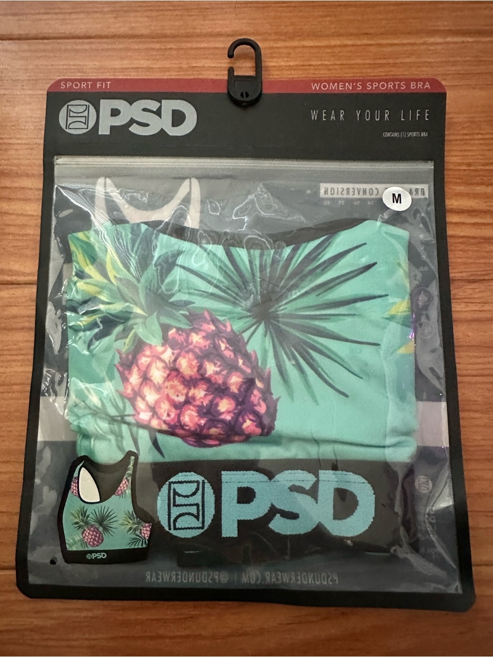 PSD Women’s Sports Bra - Pineapple Print - Mint Green/Turquoise